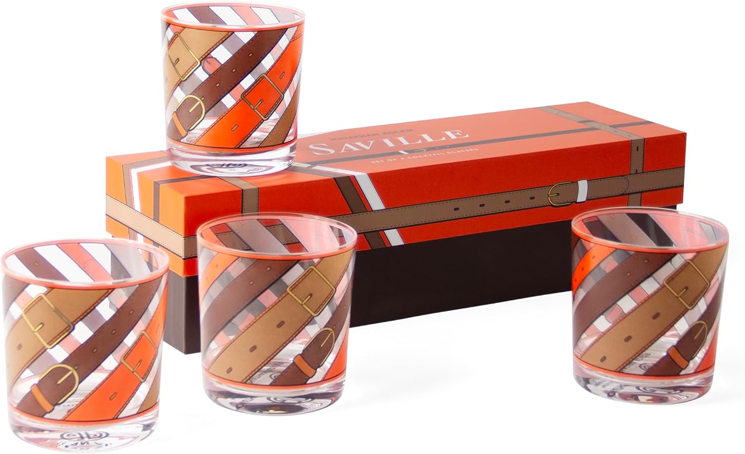 Jonathan Adler Saville Glassware Set, Fashion-Forward Print, Set of 4