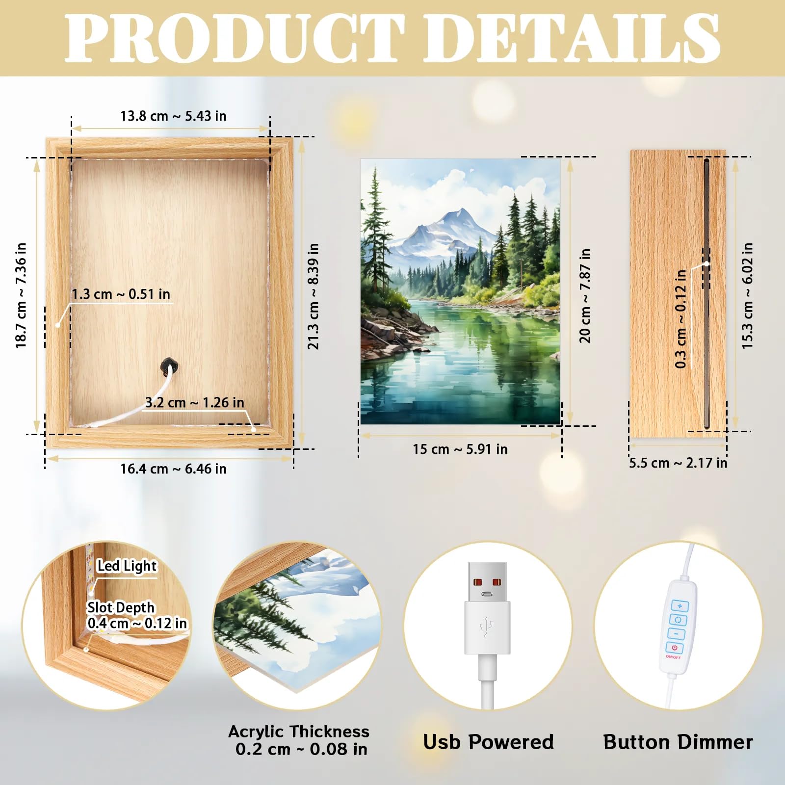 Light Up Painting, Watercolor Forest Wall Art Picture Light Beautiful Forest Light Up Desktop Art Decor, 10 Brightness USB Powered 3 Lighting Modes, Anxiety Relief Gift for Bedroom Home-Without Frame