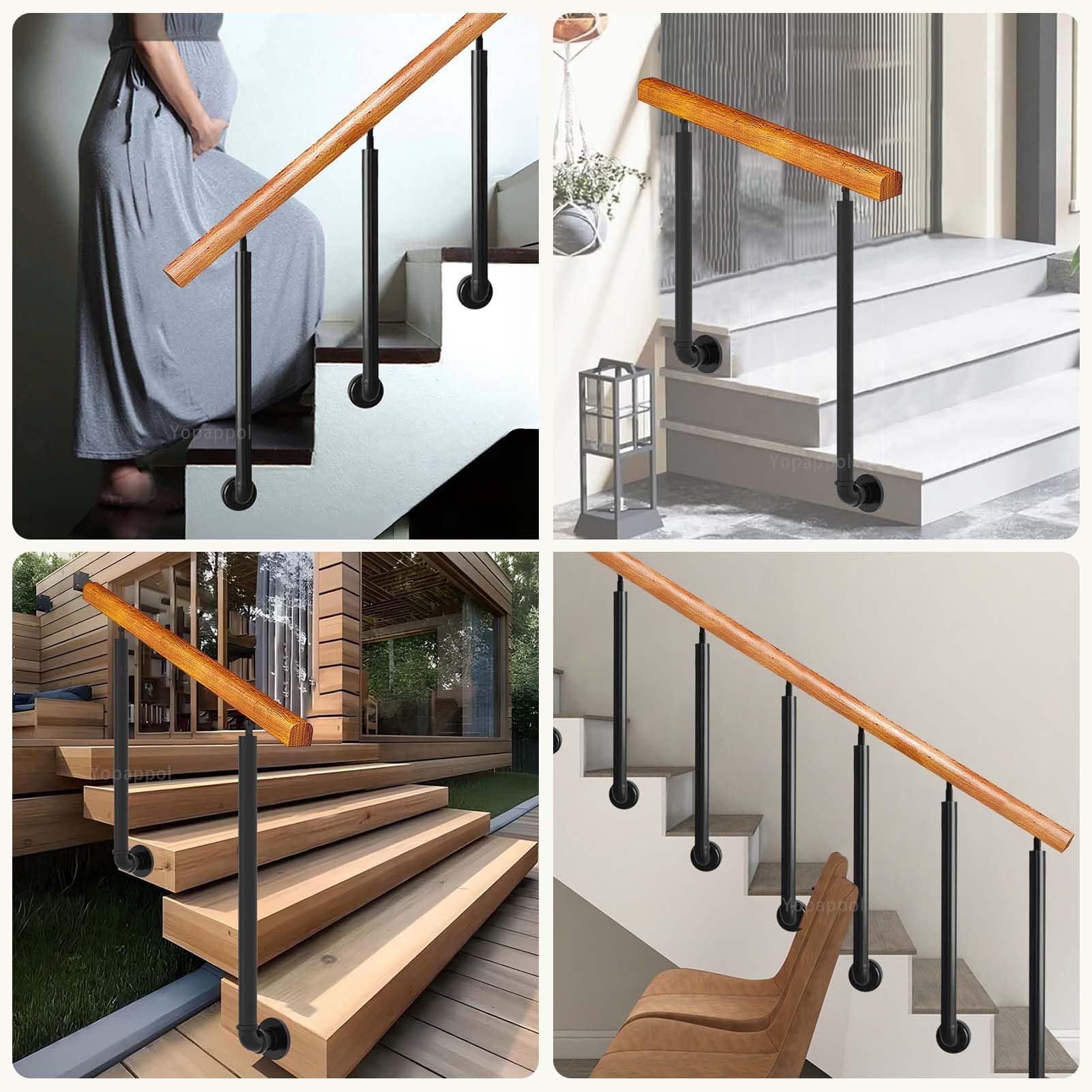 Adjustable Black Baluster Columns With Wall Mounts 0°-270° Iron Posts