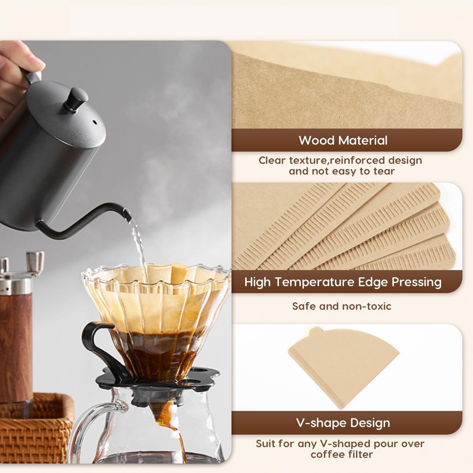 Filtri per caffè, filtri a cono 01 e 02, filtri in carta naturale usa e
