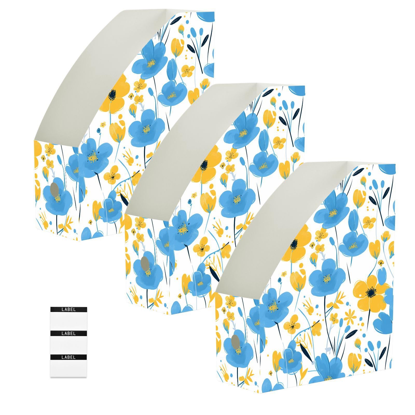 Classeurs pliables pour magazines Lot de 3 boîtes de rangement de bureau motif fleurs 23x30 cm