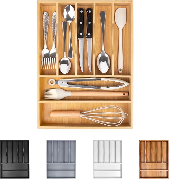 Bellsal Bamboo Silverware Drawer Organizer