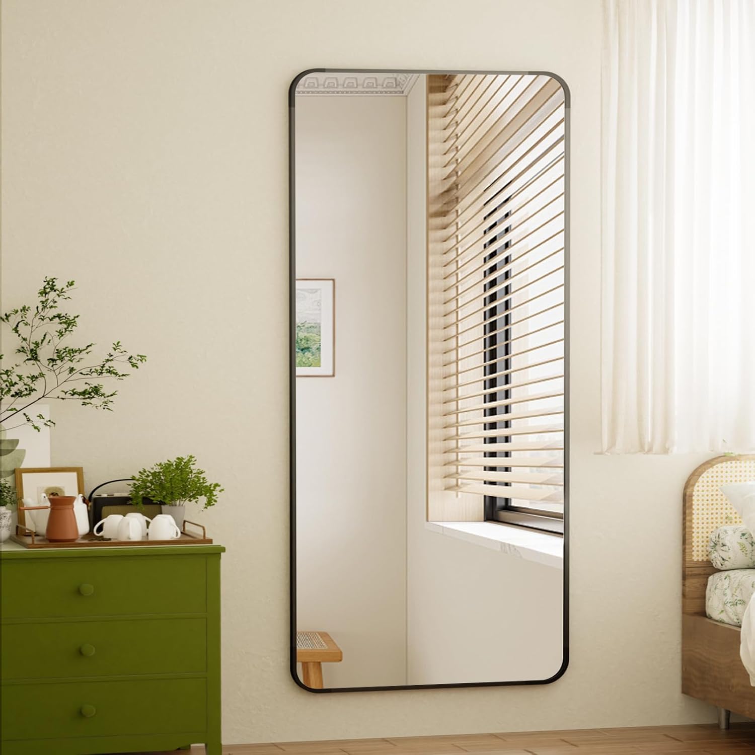 BEAUTYPEAK Black Full Length Mirror, 71"x32" Rounded Corner Floor Mirror Standing Hanging or Leaning Against Wall, Suitable for Bedroom or Dressing Room - Image 6