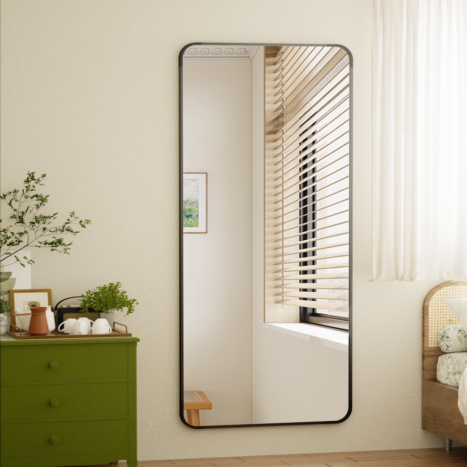 BEAUTYPEAK Black Full Length Mirror, 56"x21" Rounded Corner Floor Mirror Standing Hanging or Leaning Against Wall, Suitable for Bedroom or Dressing Room: 71"L x 32"W Black