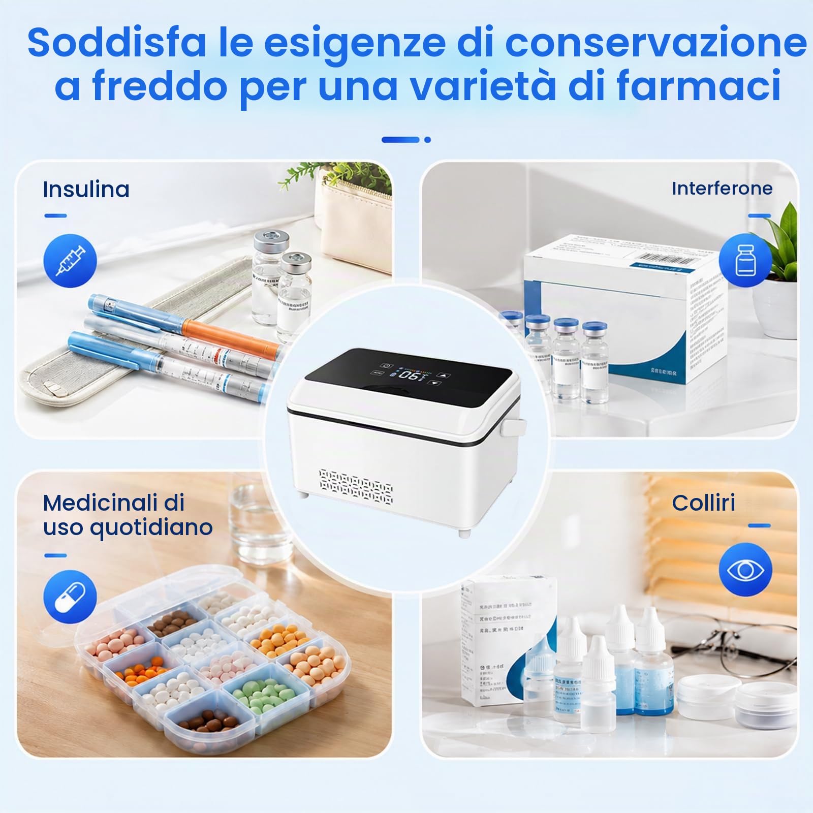 Frigorifero elettrico per insulina, grande capacità, 2-8 °C, portatile, con batteria da 13600 mAh, mini frigo per medicinali, indicatore della temperatura LCD, per auto, viaggi, esterni