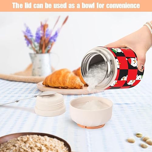 Miniatura 6 de Square Christmas Snowman Food Jar with Spoon Stainless Steel Vacuum Insulated Food Container 17 oz Food Thermos for Hot Food