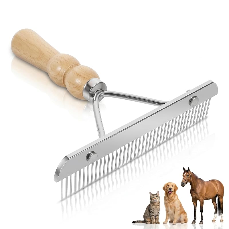 Rastelo para Crina e Cauda de Cavalos POPETPOP com Dentes Metálicos e Cabo de Madeira