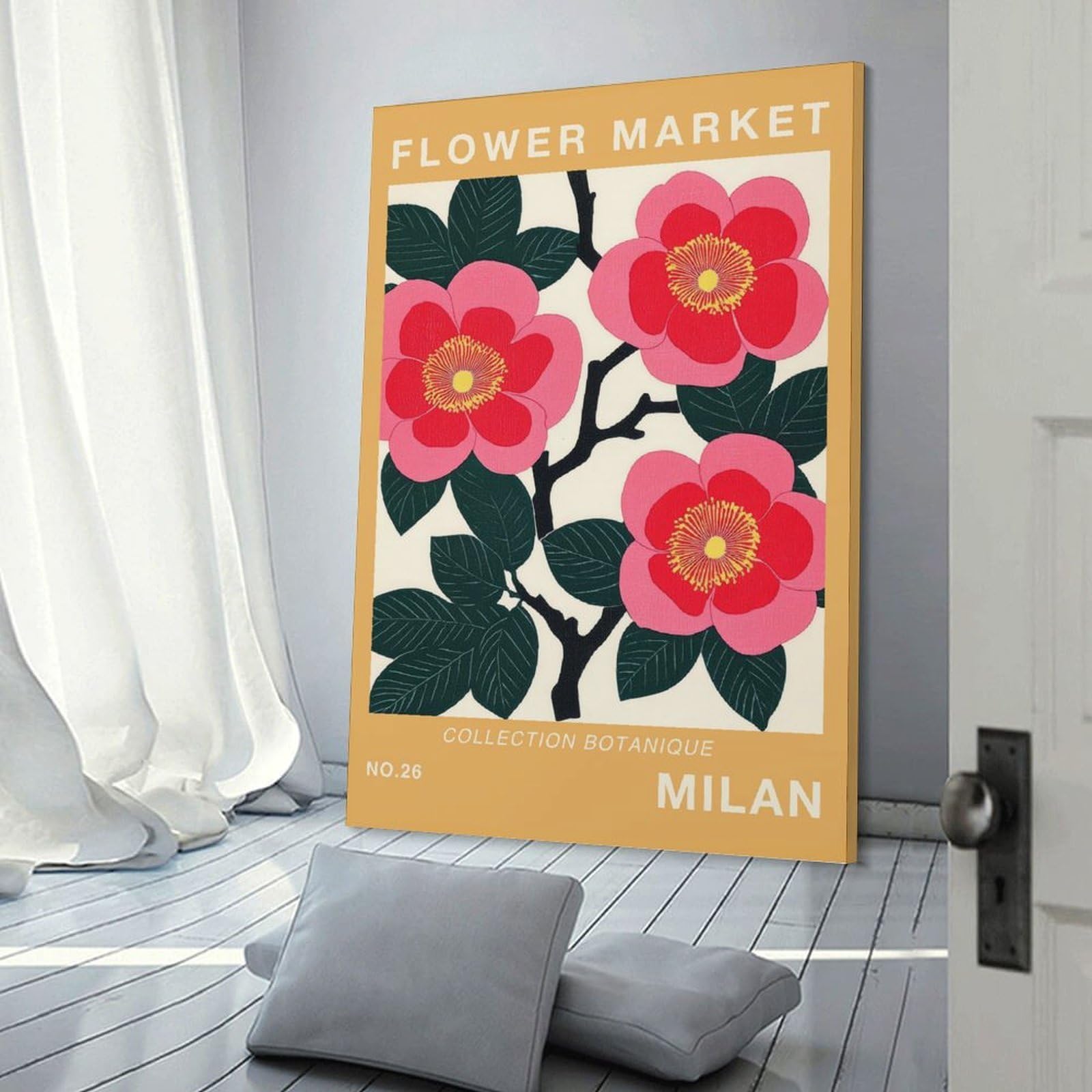 Junmoney Decorative Canvas Print Milan Flower Market Print, 24x36inch(60x90cm), for Home Office, Desk Area Or Studio, Home Office Artwork with Decorative Appeal