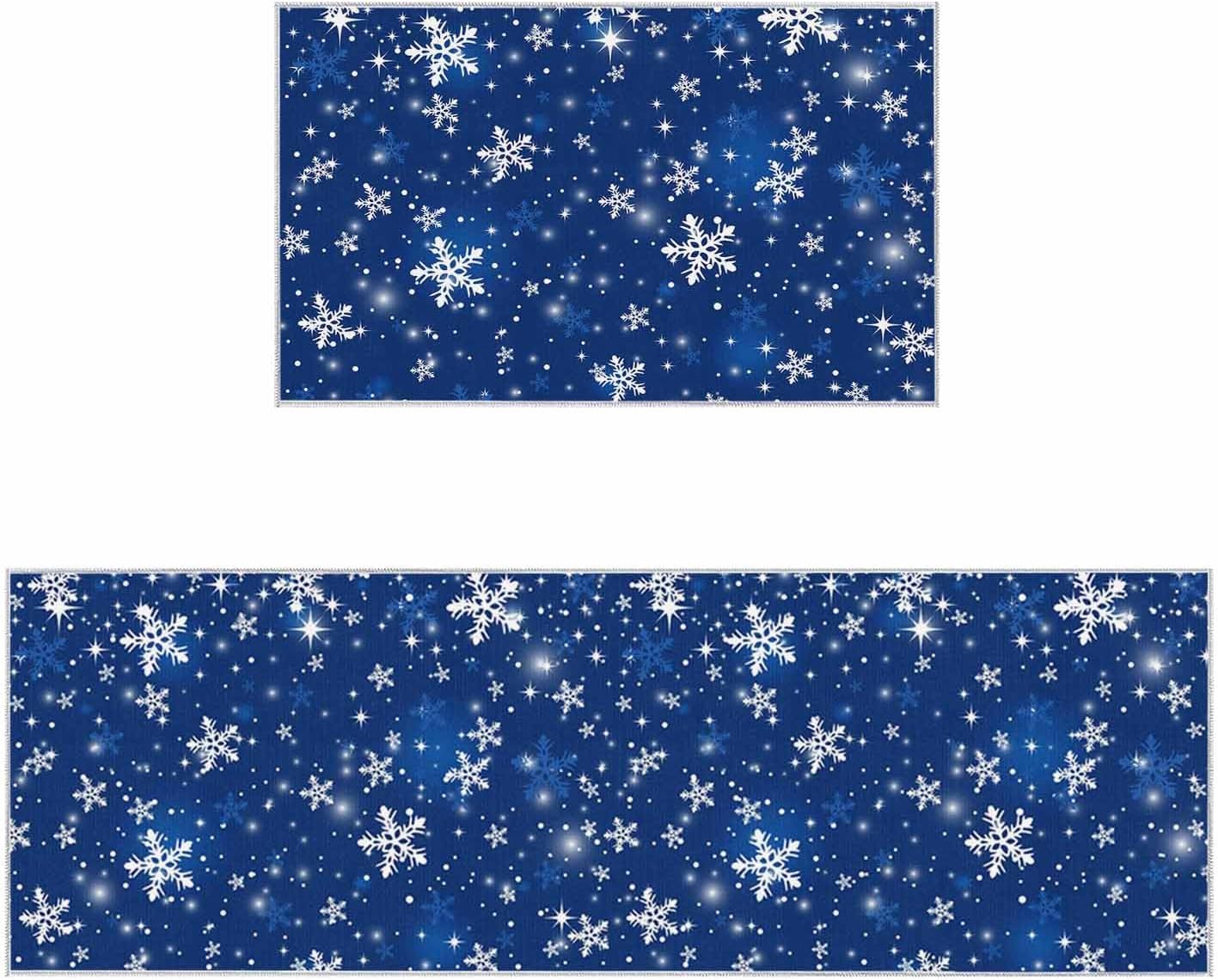 Amazon.com: Shine-Home Blue Snowflake Christmas Kitchen Rugs Set of 2 ...