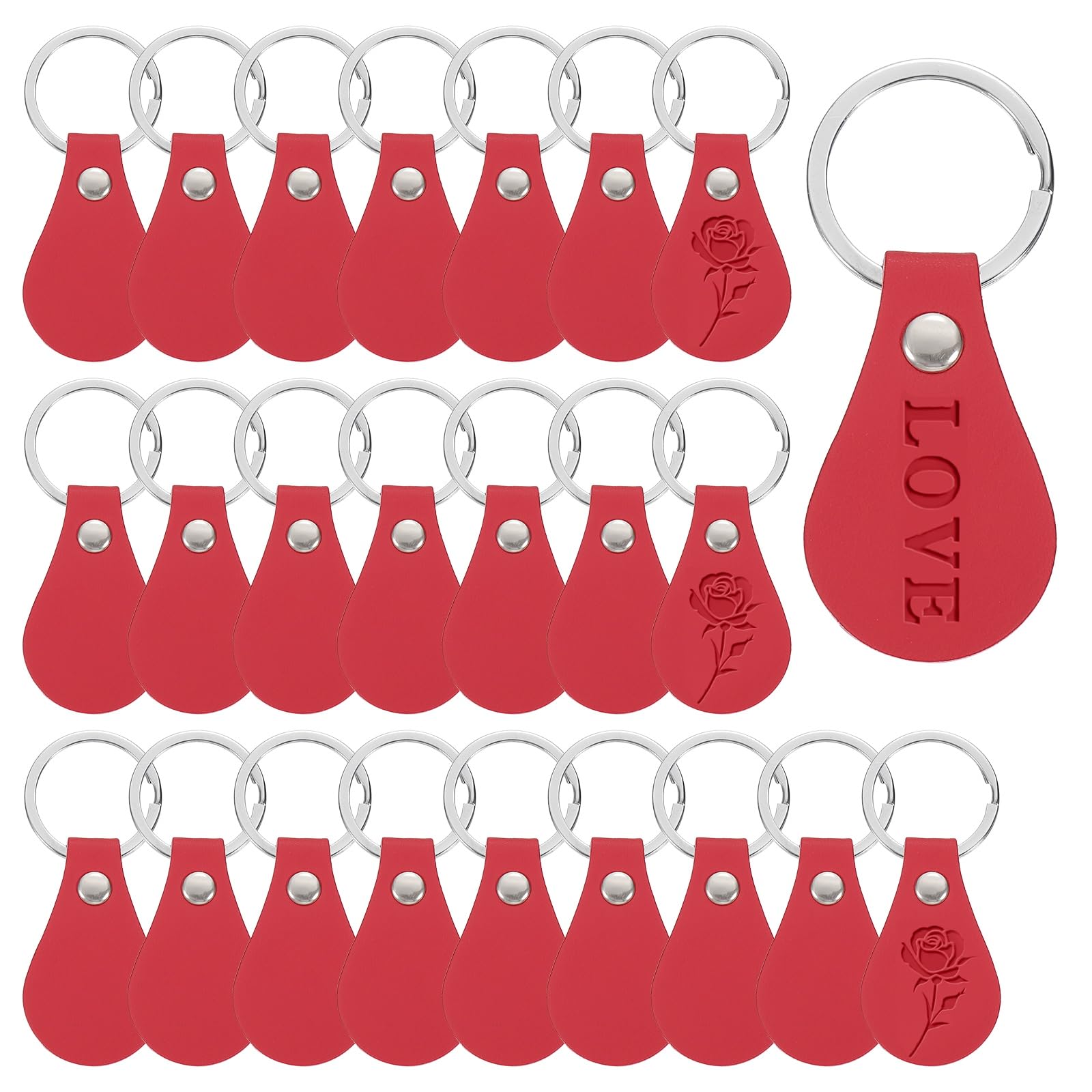 PATIKIL 24Pcs Leather Key Fob Kit, Round PU Leather Keychain Blanks with Rivets and Key Rings Key Chains Bulk for DIY Craft Laser Engraving, Red