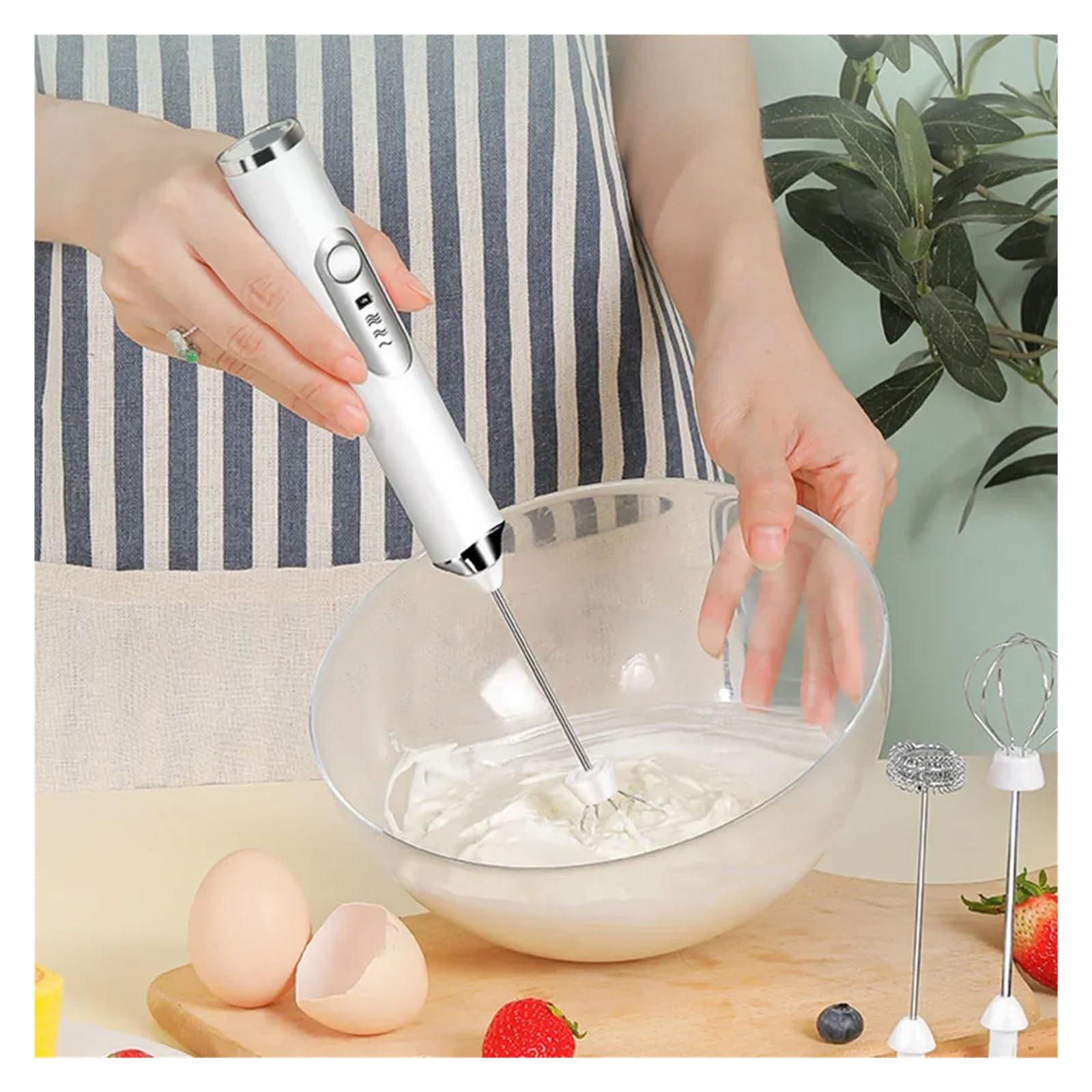 Genérico Batidor de leche inalámbrico, batidor huevos portátil, mezclador café, batido(Black)