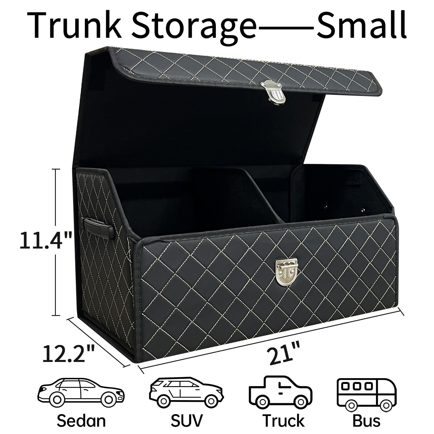 Organizador de maletero para coche con tapa, organizador plegable para SUV y sedanes, caja de almacenamiento de cuero multifuncional, cuadrícula negra, pequeño