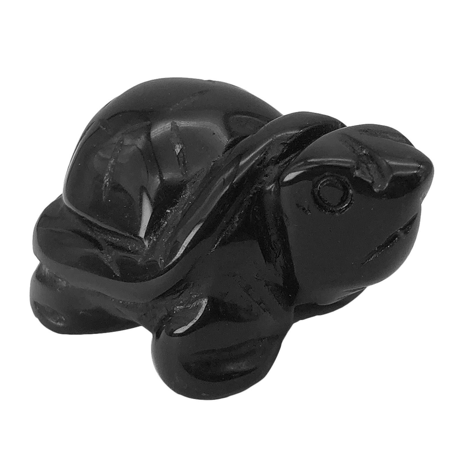 FekuarBlack Obsidian Stone Turtle Statue, Hand Carved Tortoise Animal Collectible Sculpture Fengshui Healing Crystal 1.5"(40mm)