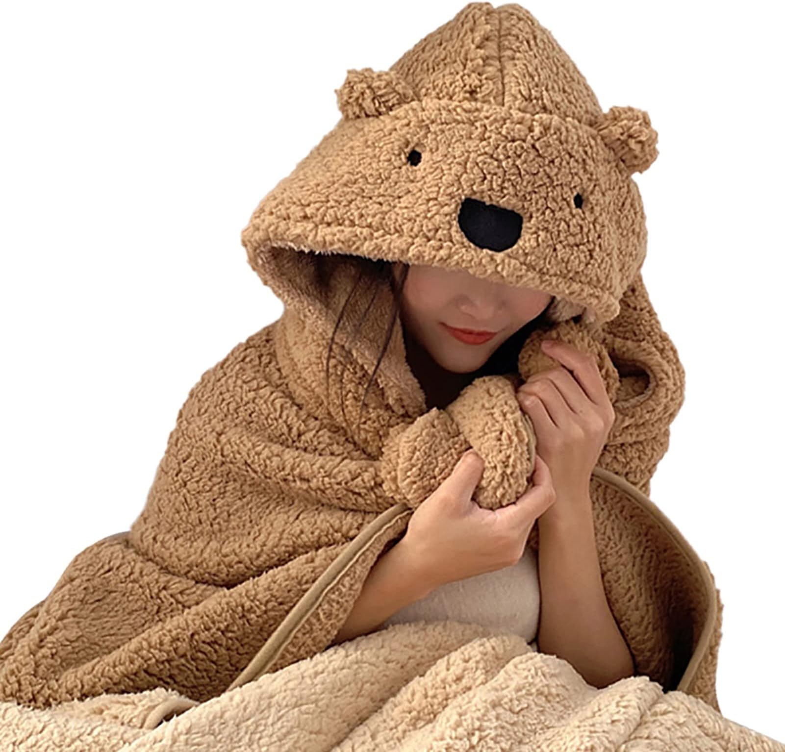Wearable Blanket, Washable Hooded Blankets Cotton Multi Purposes for Gifts (120 * 123cm)