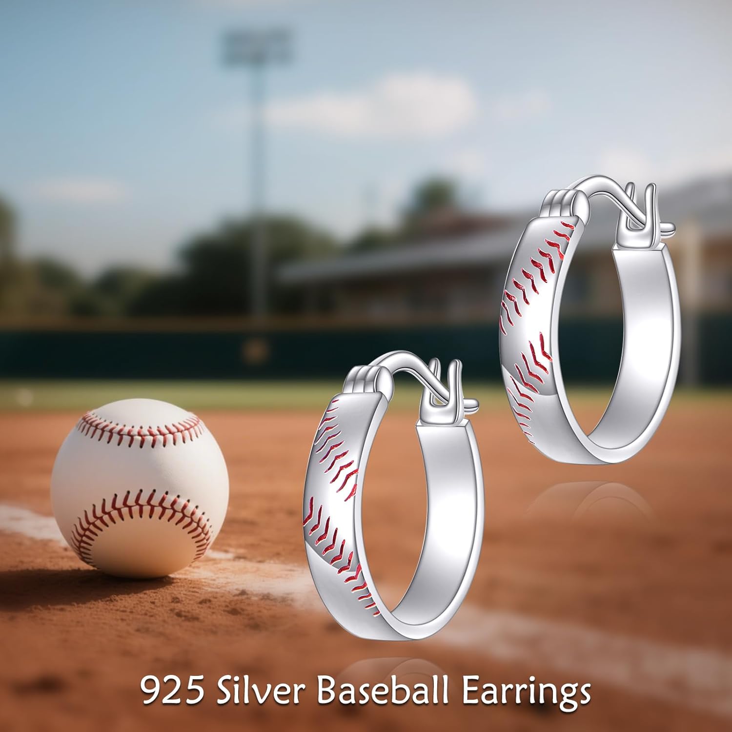 CRMAD Baseball Hoop Earrings for Women Sterling Silver Baseball Dangle Earrings Sport Jewelry Gift for Women - Image 6