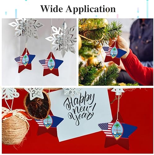 Miniatura 3 de Bandera de Guam y bandera estadounidense, adornos de Navidad, colgante de estrella de cerámica, colgante de árbol de Navidad, regalos para