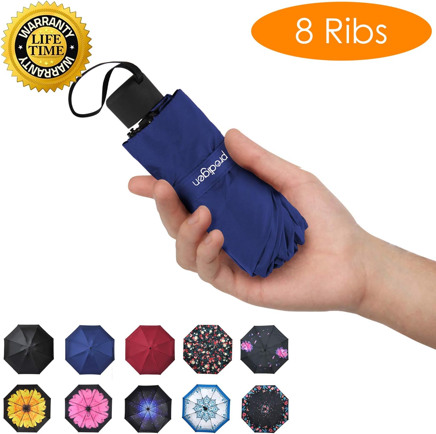 Prodigen Travel Mini Umbrella Windproof UV Folding Compact Umbrella Portable Lightweight Sun & Rain Umbrellas for Women and Men