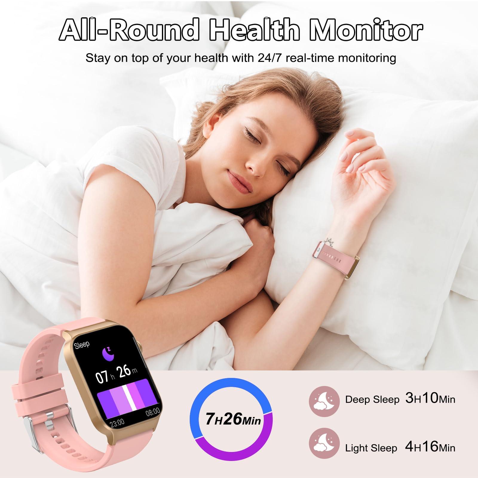 STECEi Smartwatch Uomo Donna Rispondi/Effettua Chiamate, 1.85" Orologio Smartwatch con 113 Sportivo, Impermeabil IP68 Sportivo Watch con Contapassi/Sonno/Cardiofrequenzimetro, Fitness Watch Oro Rosa