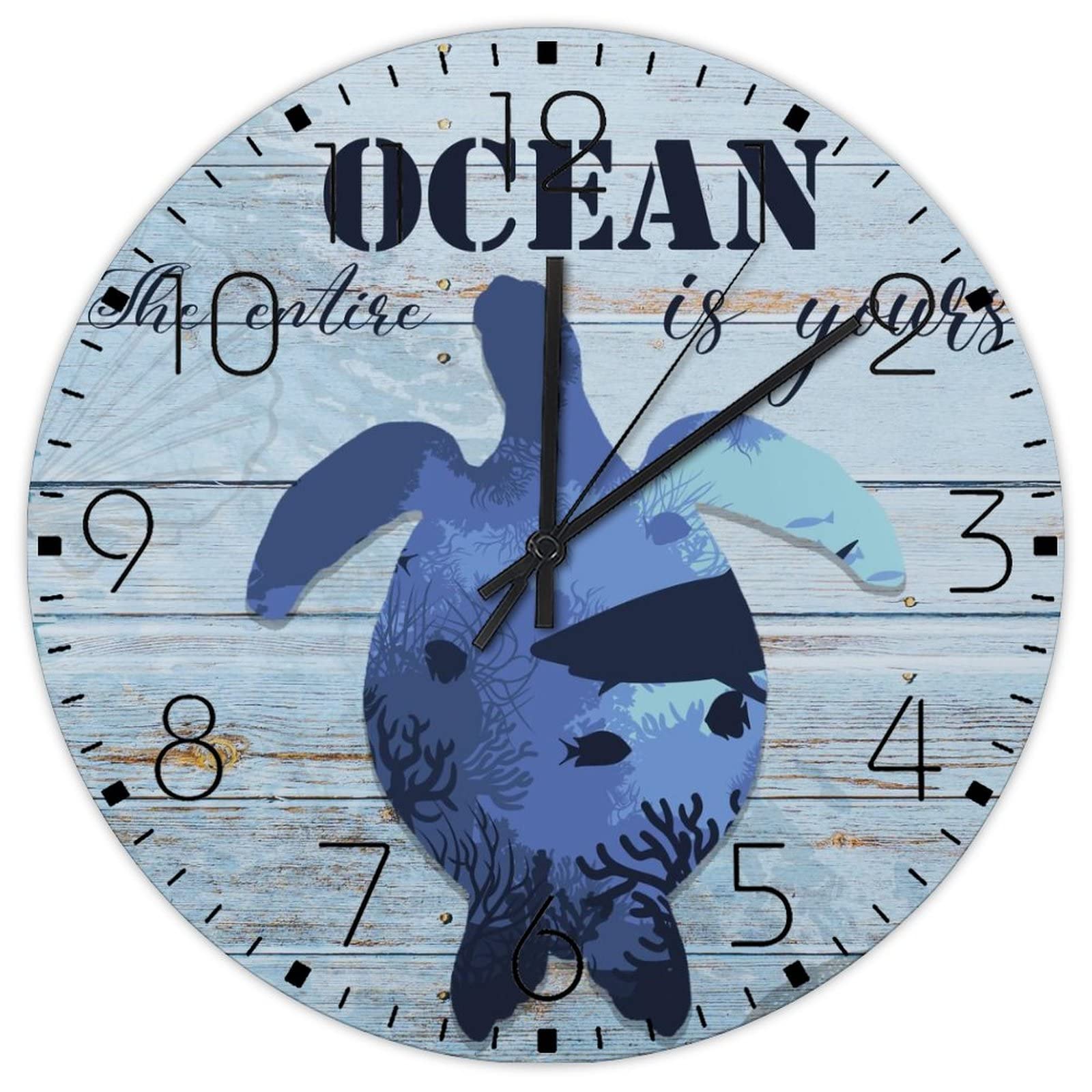 Horloge moderne pour chambre d'enfant au thème nautique de plage en bois rond