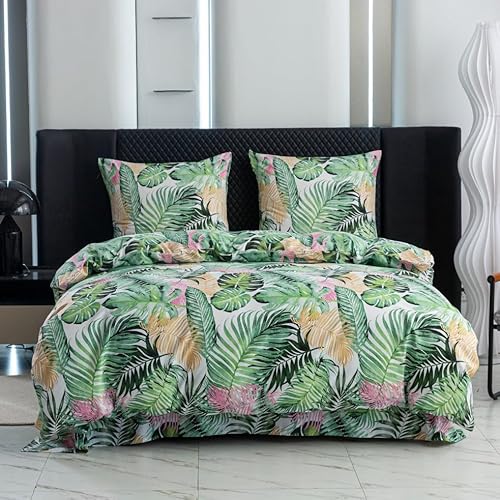 Cotton Market Bettwäsche 135x200 cm - Bettwäsche Mikrofaser Baumwolle - Herbst Bettwäsche-Sets 2 Teilig ‎mit Reißverschluss - Blumen Bettbezug mit 1 Kissenbezug 70x80 cm - Bolivien/Grün