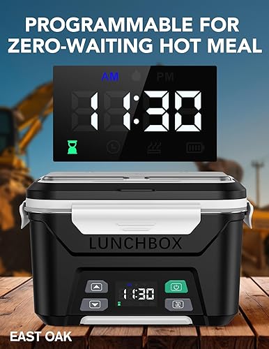 Miniatura 3 de EAST OAK Fiambrera eléctrica inalámbrica para adultos, lonchera calentada a pilas con calefacción automática, calentador de alimentos portátil de