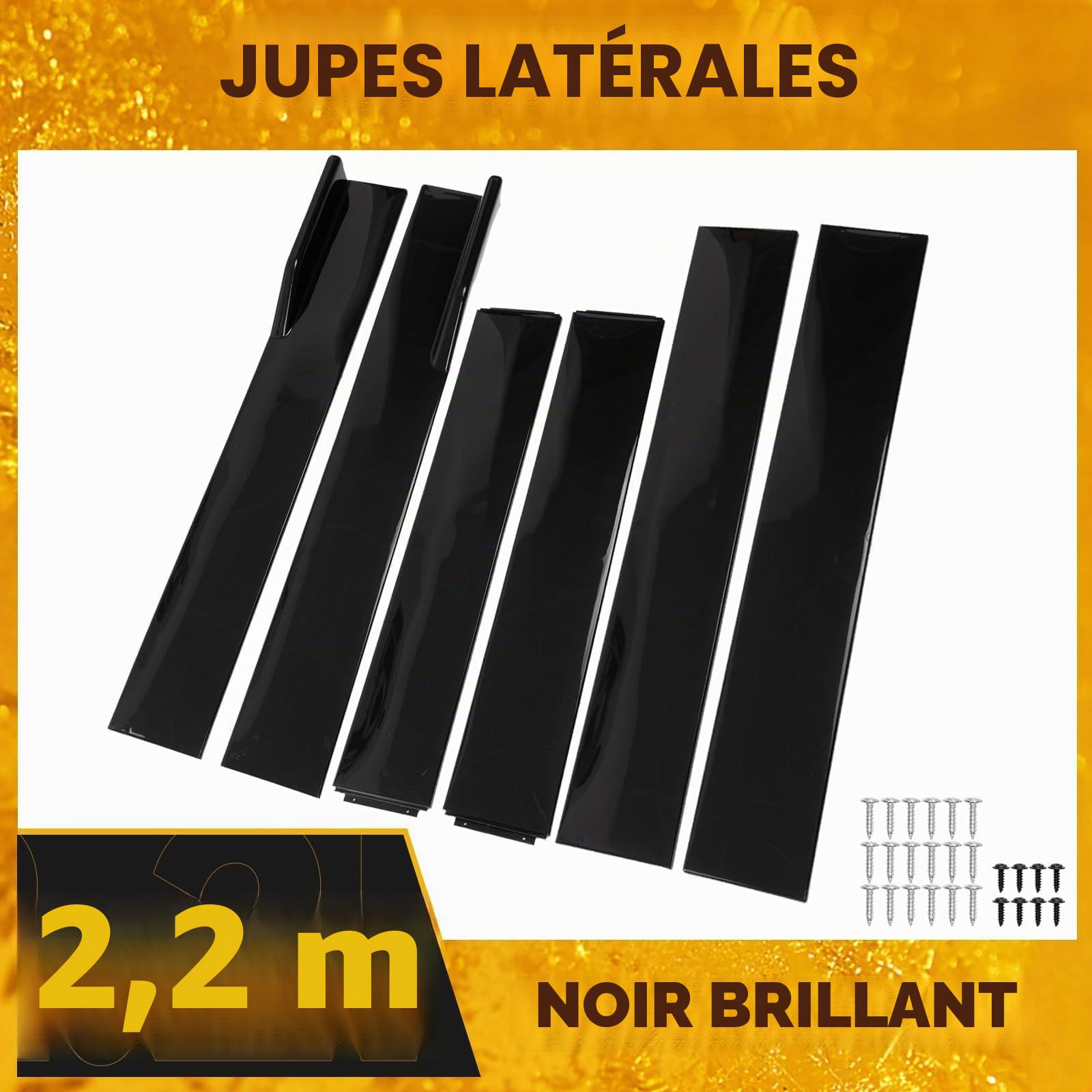 AUTOXBERT Extension de Jupe Latérale Universelle de Voiture de 2,2m, Panneau de Bascule de Séparation de Lèvre en Noir Brillant, Extension de Jupe Latérale Universelle