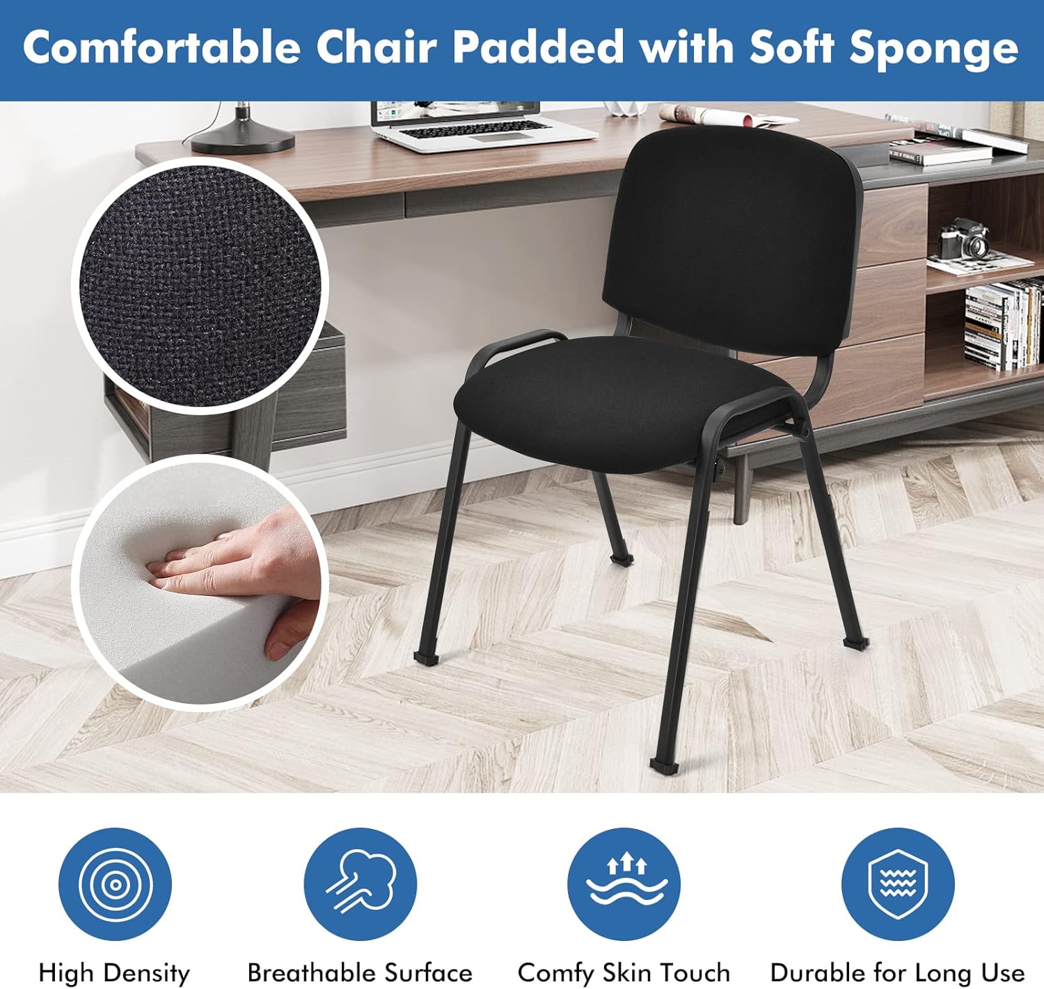 Set of 4 Black Metal Stackable Office Guest Chairs