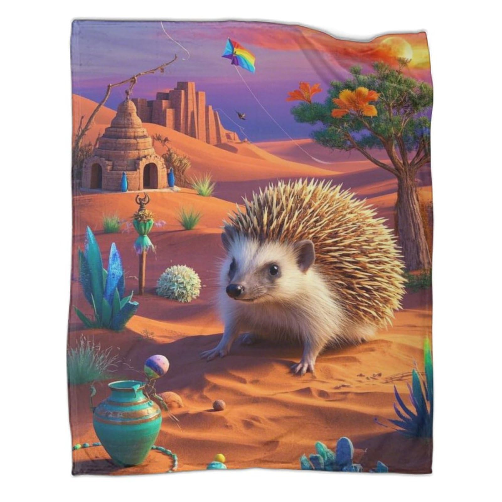 Couverture hérisson 3D plaid moelleux en polaire idée cadeau originale pour petit et grand