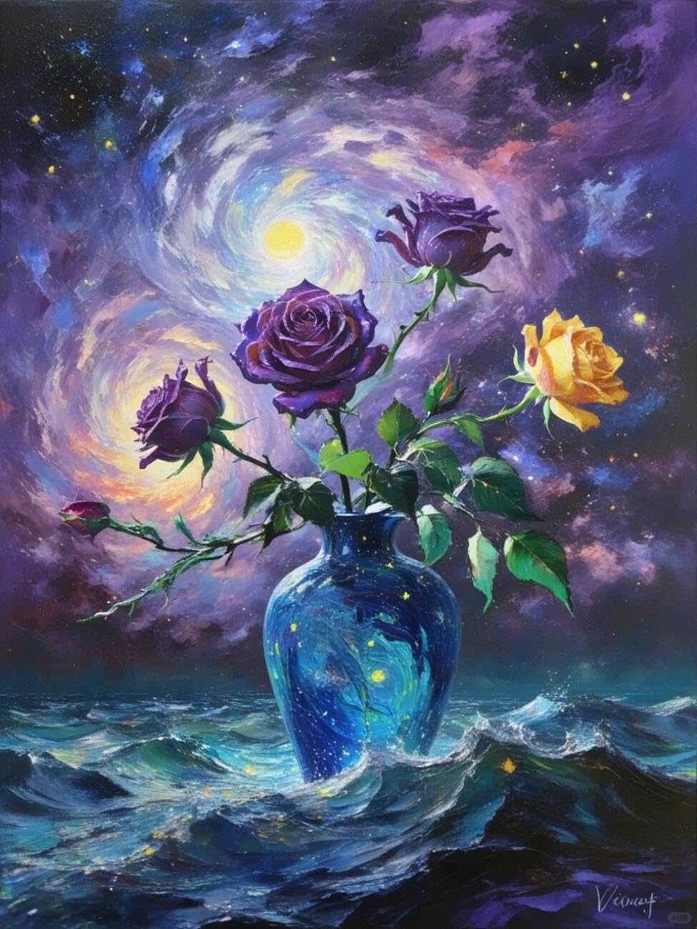 Henypt Cross Stitch Kits Roses in a vase Flowers DIY Needlepoint Set for Beginners The Elderly with Accessories Home & Leisure/Gifts 14CT 80x100cm