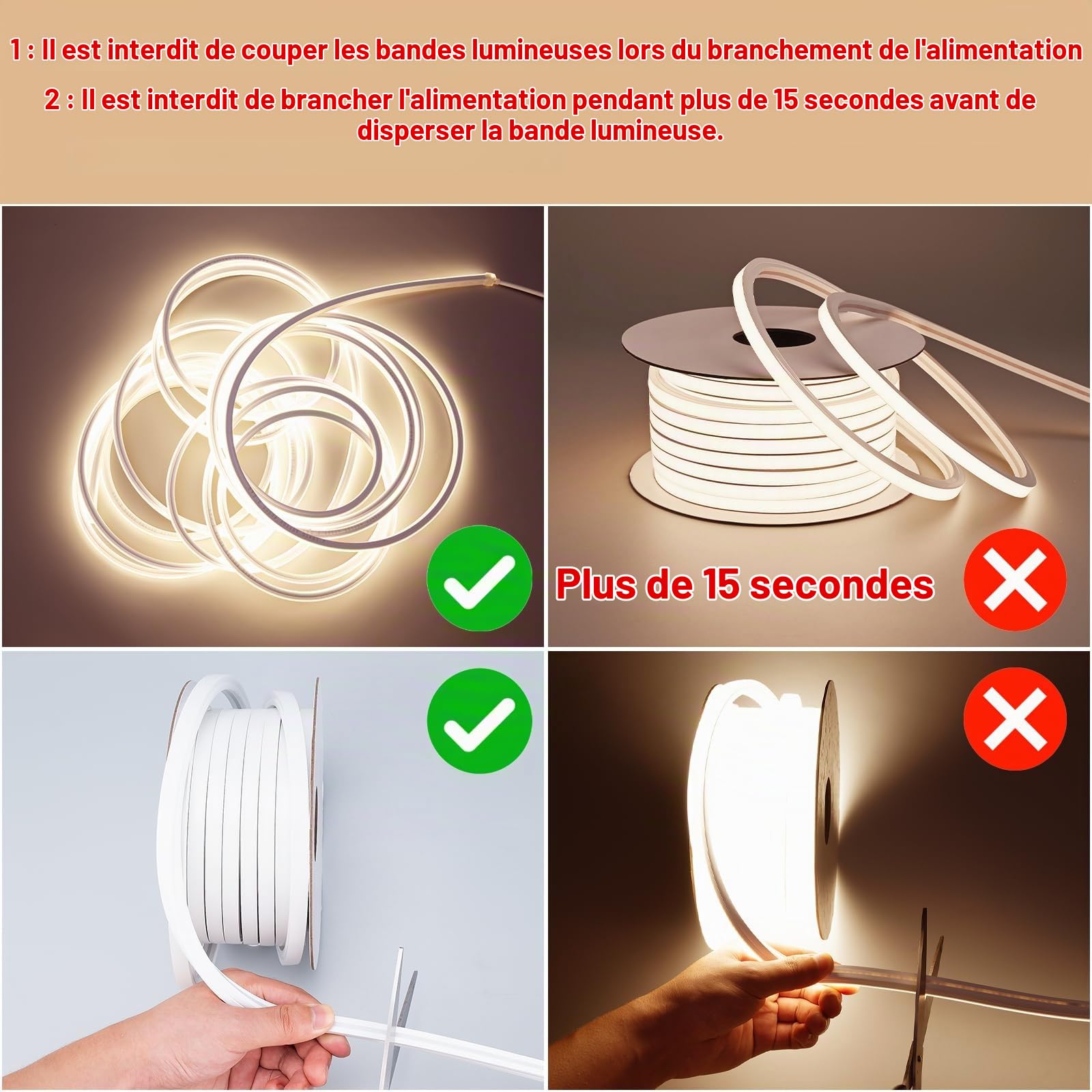 BENLUN Ruban LED Neon 24V Exterieur Etanche sans Chute de Tension 15m 10W/m