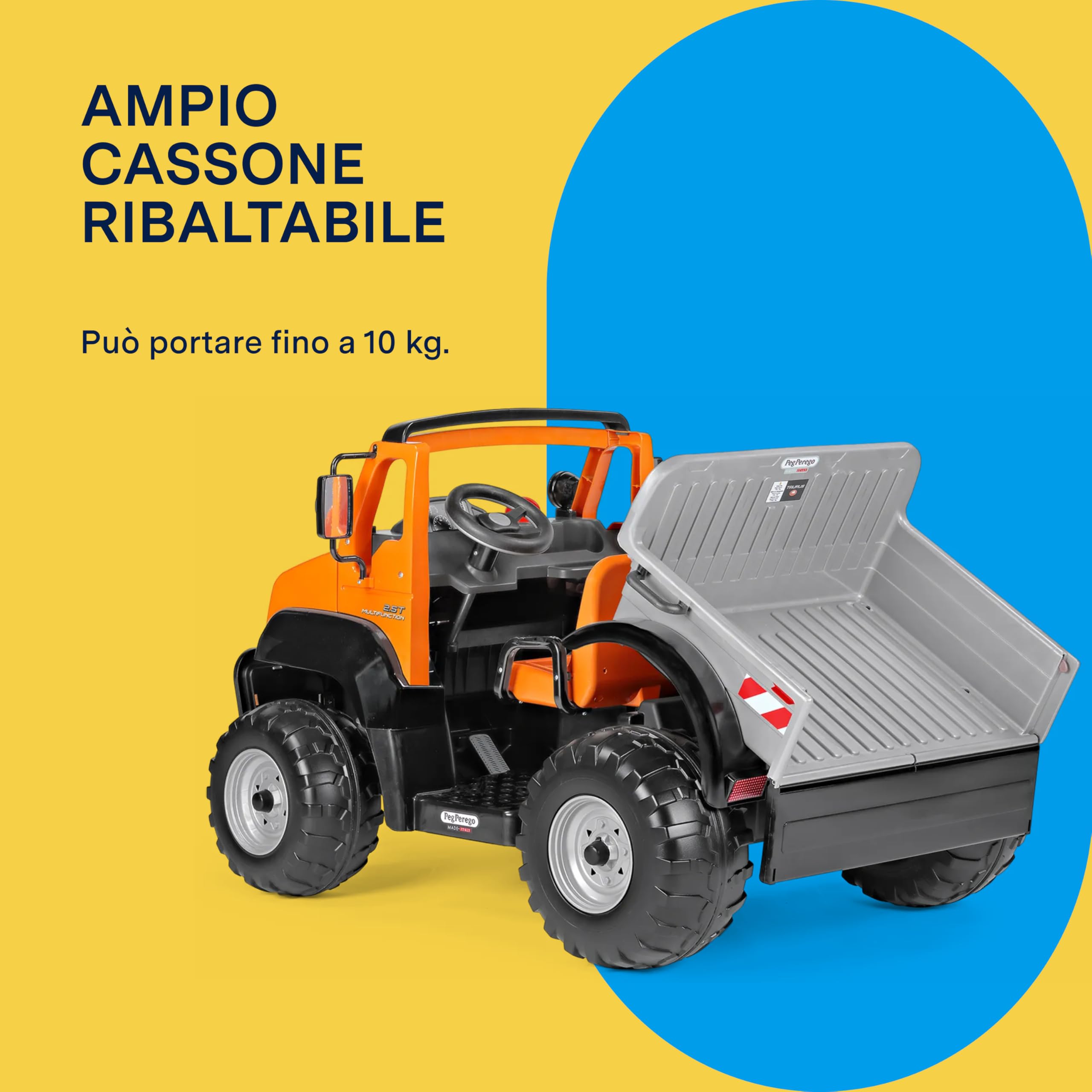 PEG Taurus Utility Truck Elettrico Cavalcablile per Bambini dai 3 Anni, Camion Elettrico con Cassone Ribaltabile, Batteria Ricaricabile da 12V, Motore 350W, Luci e Suoni, 2 Marce