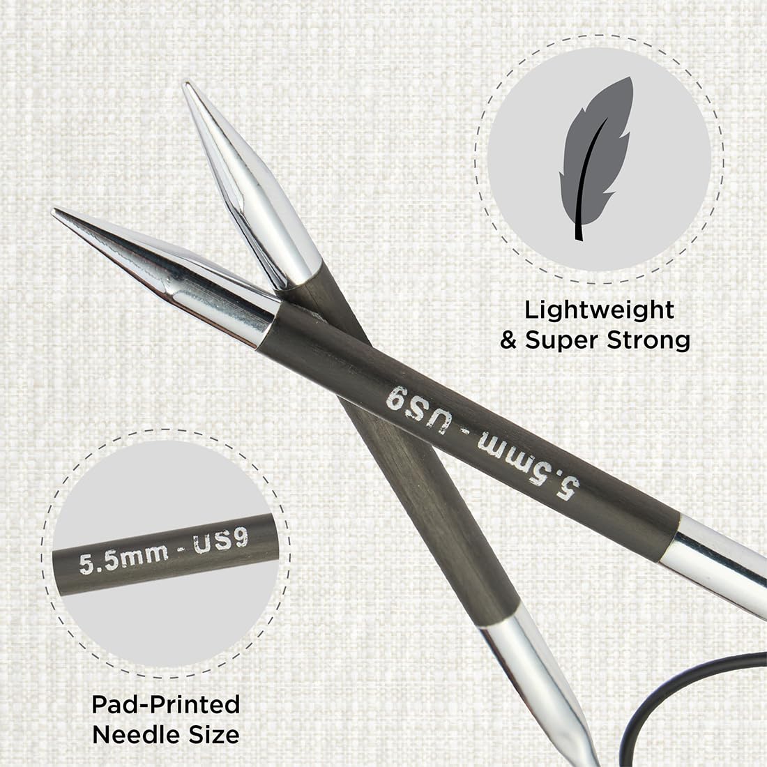 Karbonz Fixed Circular Knitting Needles 4mm - Carbon Fiber With Metal Tips For Smooth Knitting