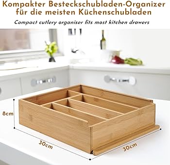 WPAJIRZO Bestekbak met deksel, 5 vakken, houten box met slide-deksel voor bestek, gebruiksvoorwerpen en keukenaccessoires, ideaal voor keuken, camping en barbecuefeest