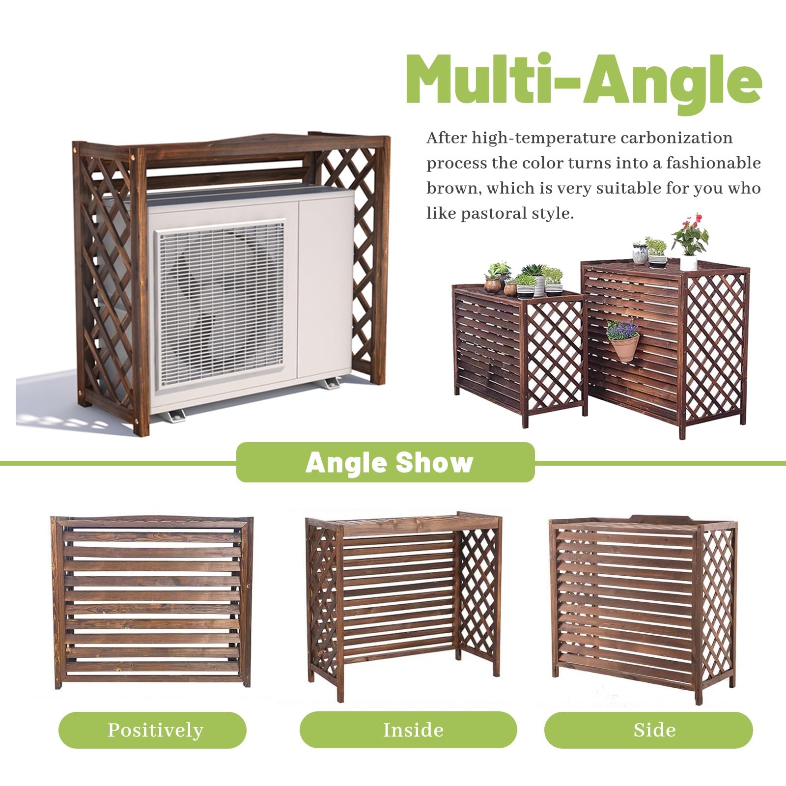Cache Clim Extérieur Bois Massif Support De Climatiseur En Bois Cache Climatiseur Extérieur Marron Cache Pompe a Chaleur Extérieur Décoratif Clôture Privée Pour Cacher La Climatisatio(86x35x80cm)