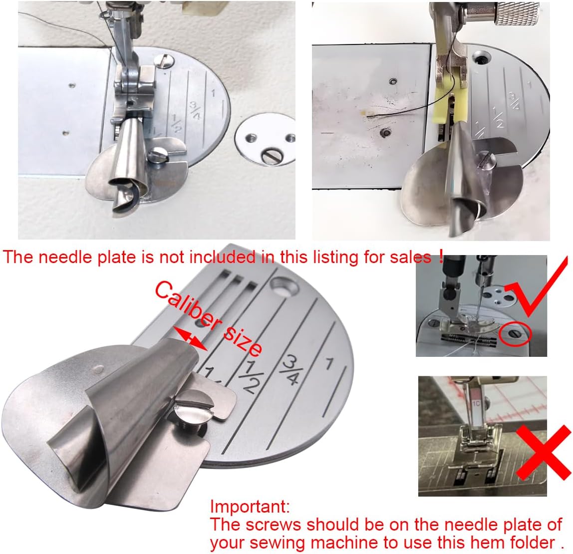CKPSMS brand-Spiral Stainless Steel Hem Folder in Multiple Size(finish size)-Compatible with Single Needle Lockstitch&Walking Foot Sewing Machine with the hole in the Needle Plate (Size:6mm~10mm 5PCS)