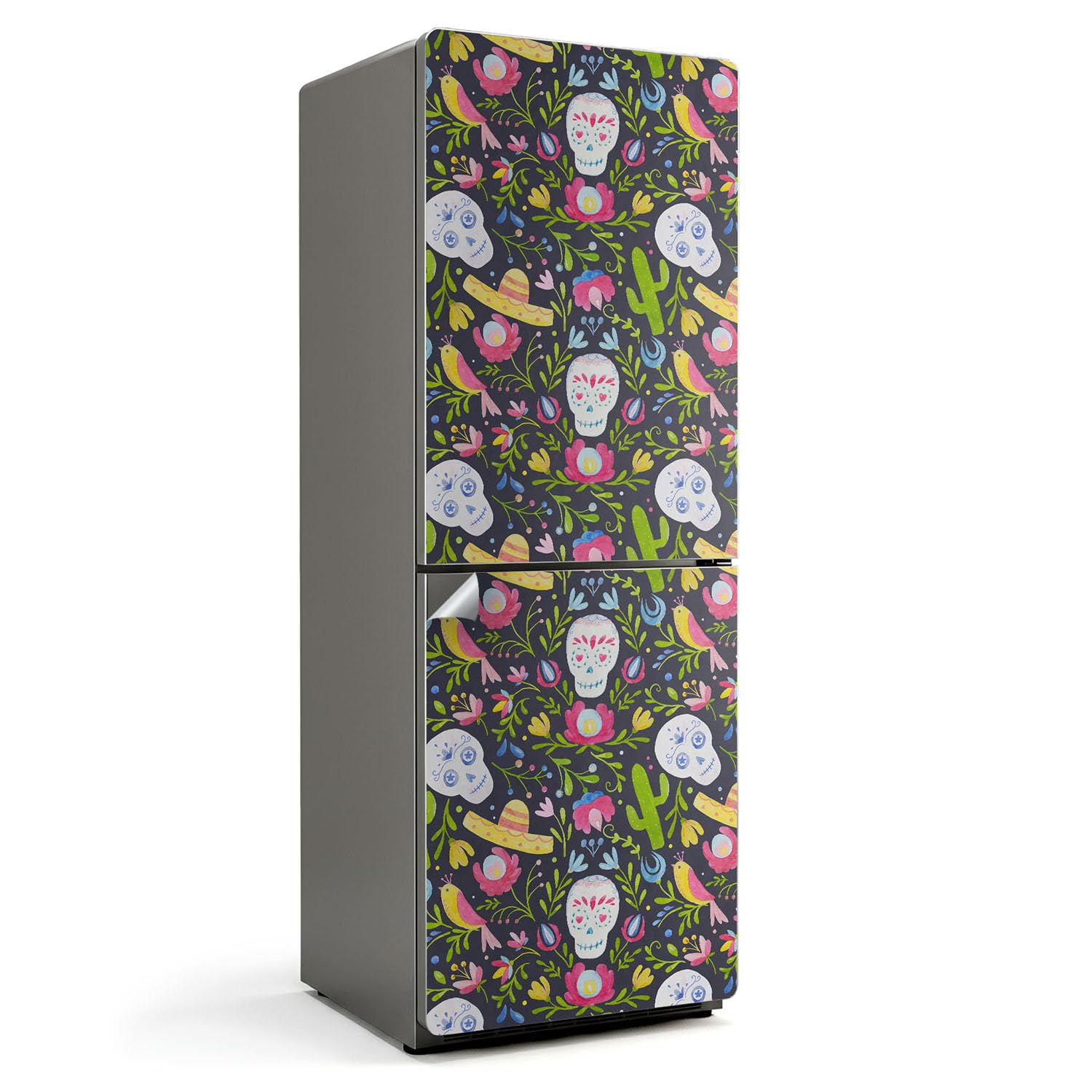 Sticker réfrigérateur crânes plantes 70x190 cm pour déco de cuisine