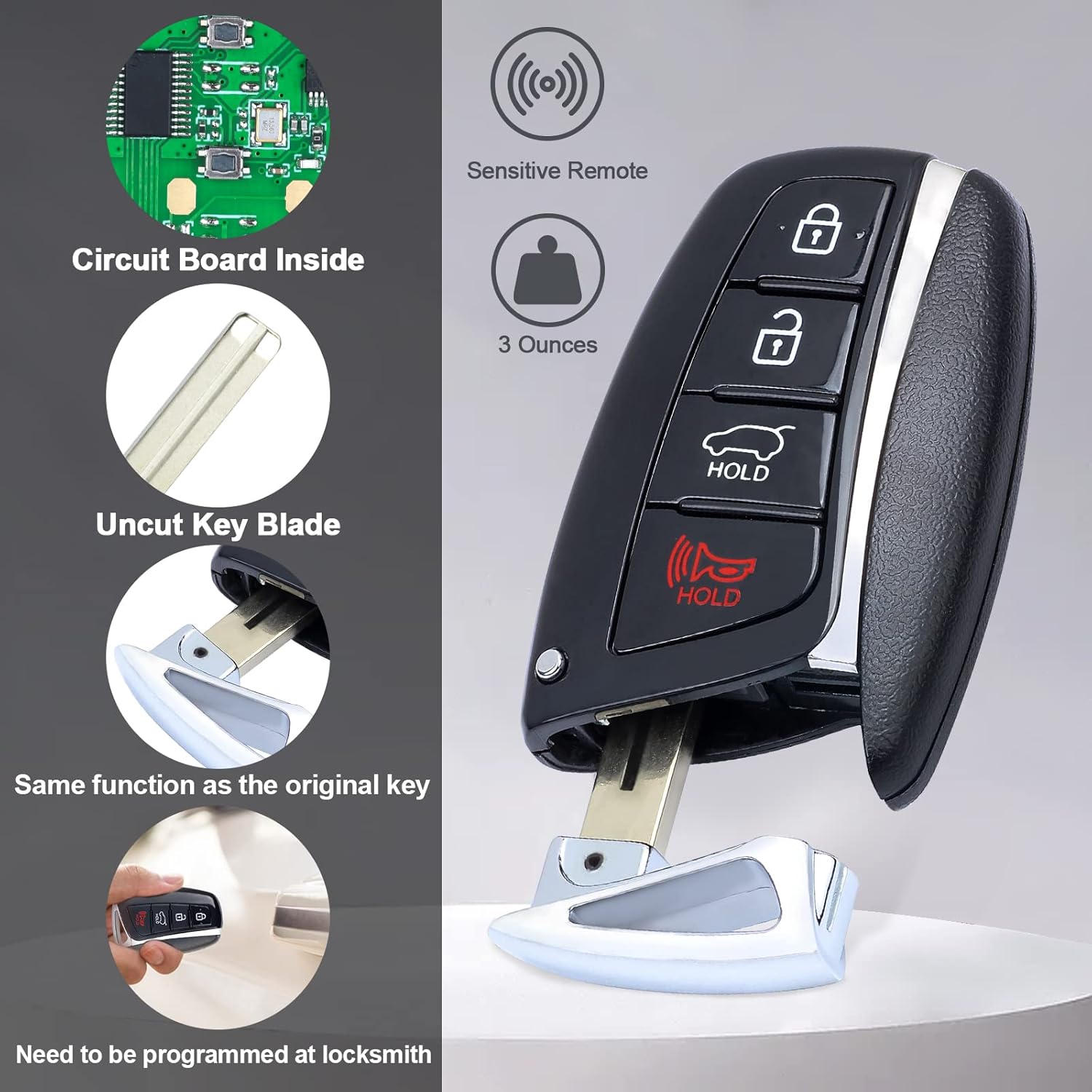 Keyless Entry Remote Control Key Fob Replacement 433 MHz for Hyundai Azera 2015 2016 2017 Push to Start Only FCC ID:ID:SY5DMFNA433 P/N:95440-3V022 4 Buttons
