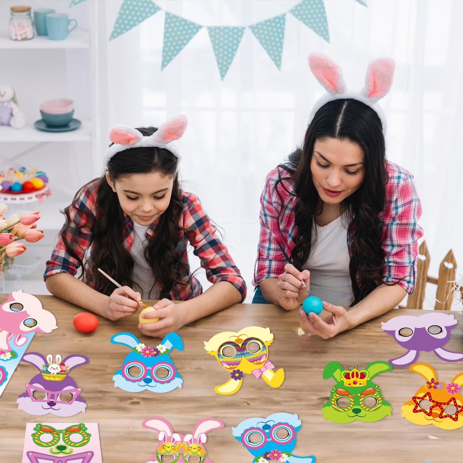 Easter Bunny Mask Craft Kit, 24 Packs DIY Paper Bunny Masks with Stickers for Easter Party, Classroom Activities, Spring Crafts, and Family Fun