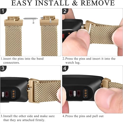 Miniatura 5 de Correa de repuesto para Fitbit Inspire 2 bandas para mujeres y hombres, correa de repuesto de malla de metal de acero inoxidable ajustable para