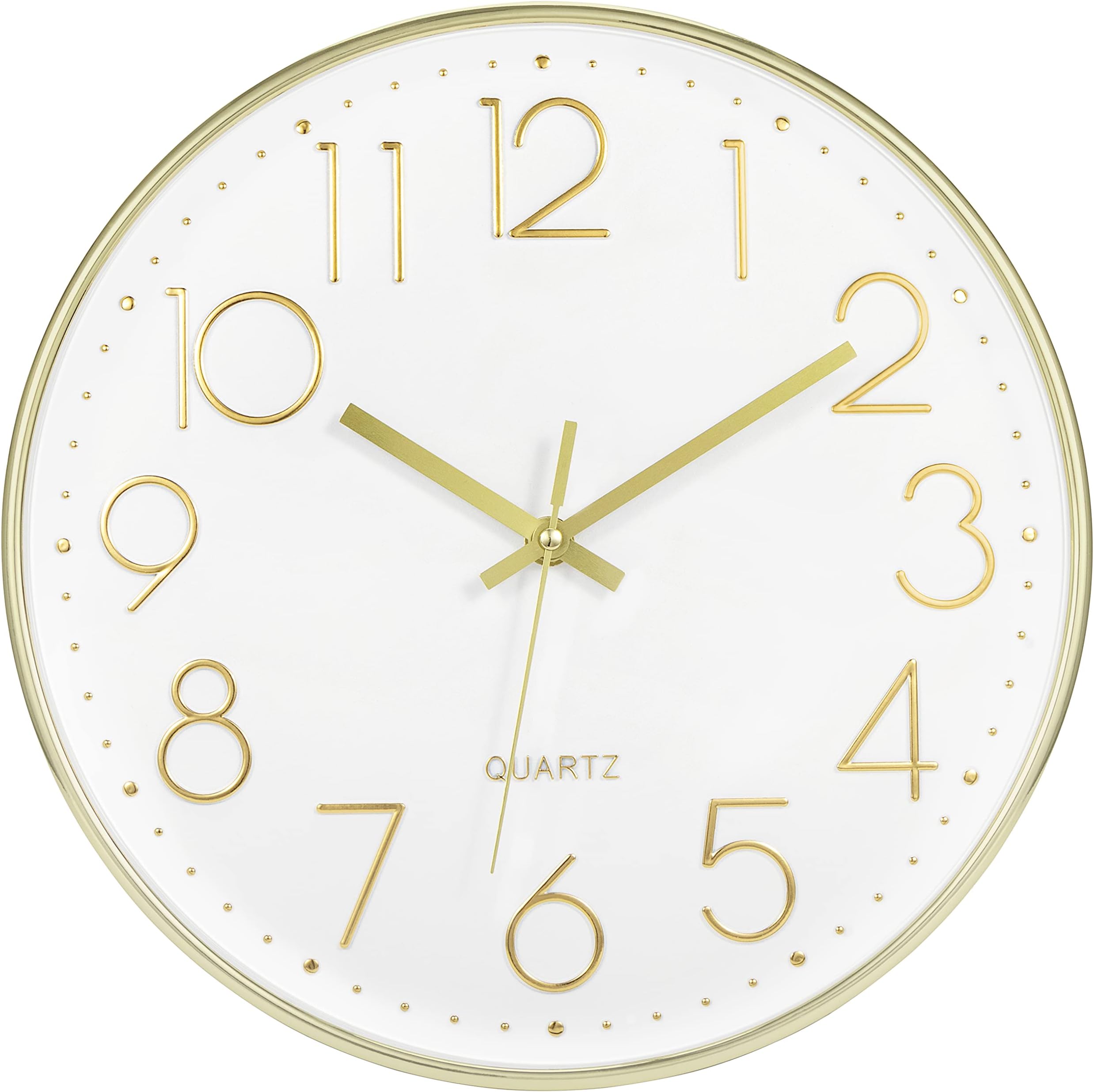 Gold Wall Clock 12 Inch Silent Non-Ticking Battery Operated Round Modern Wall Clock for Living Room Bedroom Kitchen Home Office Decor