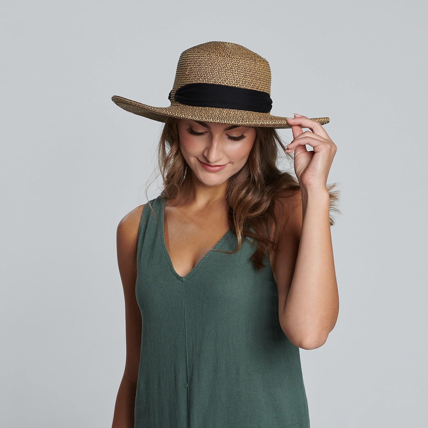 Women's Boater Hat with Scarf Bow - Natural Black