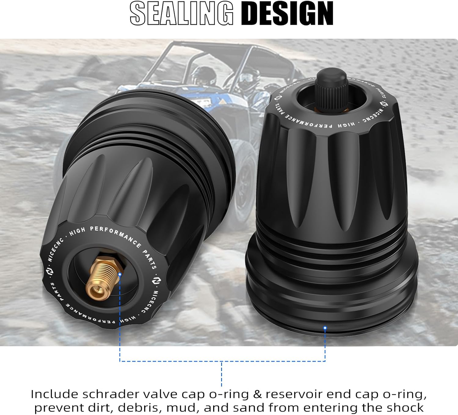 NICECNC Black 57mm High Capacity Nitrous Suspension Reservoir Replacement Expansion Endcaps Compatible with Fox Shocks or UTV Shocks with a 2.5' Reservoir Body, Outer Diameter is 57mm (2.24”)