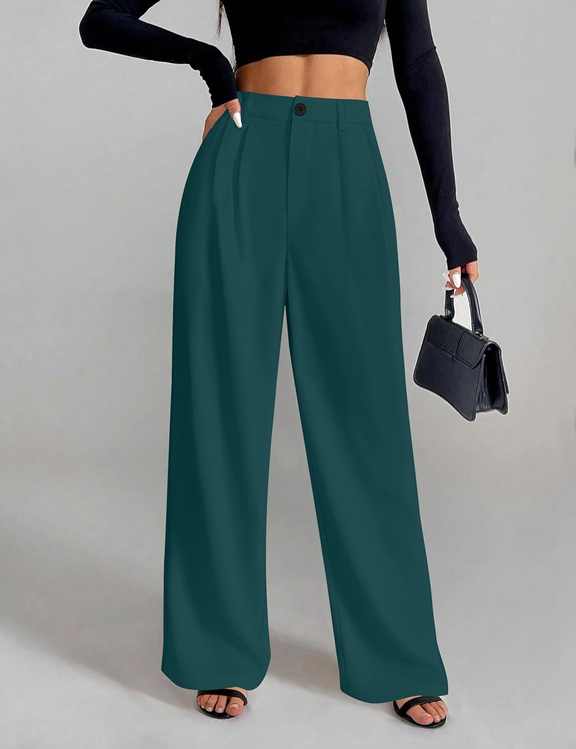 Wide Leg Pants for Women Palazzo Pant Business Casual High Waisted Dressy Flowy Work Office Trousers with Pockets Blue M - Image 7