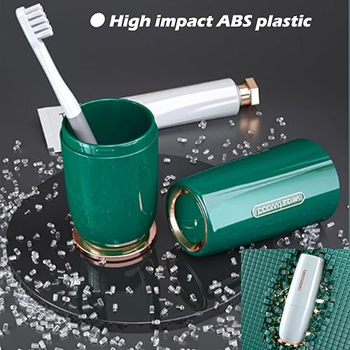 Miniatura 5 de Estuche de plástico verde de lujo para cepillos de dientes de viaje con tapa, vaso portátil para cepillo de dientes de viaje, contenedor de