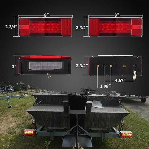 Miniatura 8 de Partsam Luz LED cuadrada impermeable de 12 V, luz LED rectangular de bajo perfil, combinación de luces traseras para remolque, kit de luces traseras