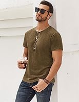 Vista 19 de Camisas Henley desgastadas para hombre, camisetas retro de manga corta, camisetas casuales con botones lavadas para hombre