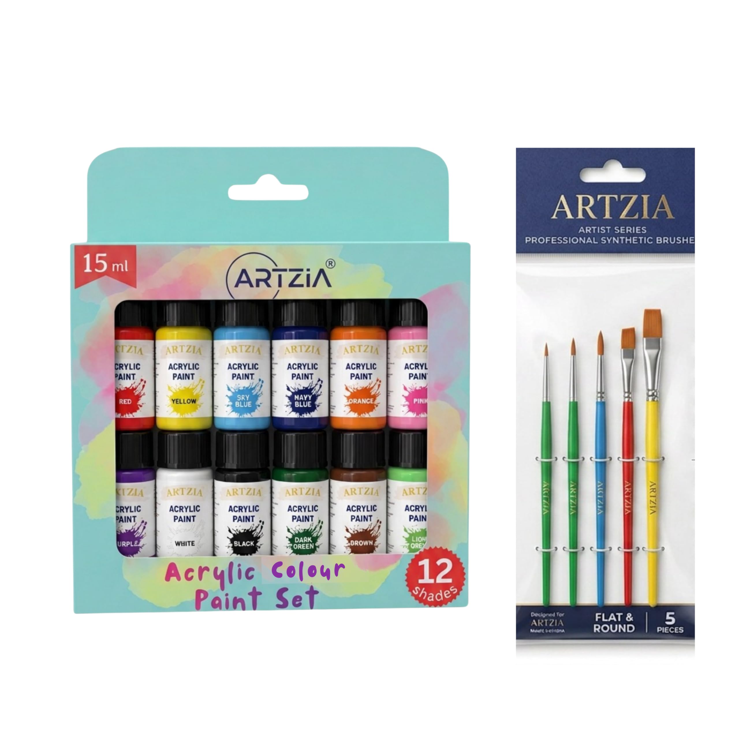 Acrylic colors Set of 12 (180ml) with 5 Artist Brush Set-image-28