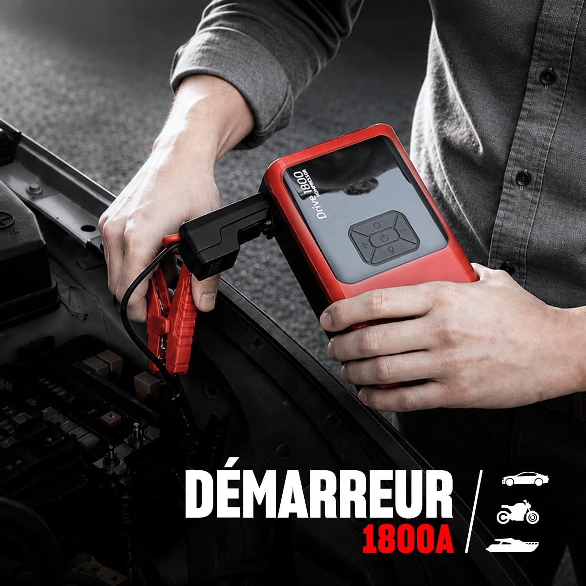 Telwin Drive 1800 Kompressor, Démarreur Booster Multifonction 12V Portable et Ultra-Compact pour Voiture, Moto, Bateau avec Compresseur Intégré, Powerbank et Lampe LED, 1800A démarrage Max