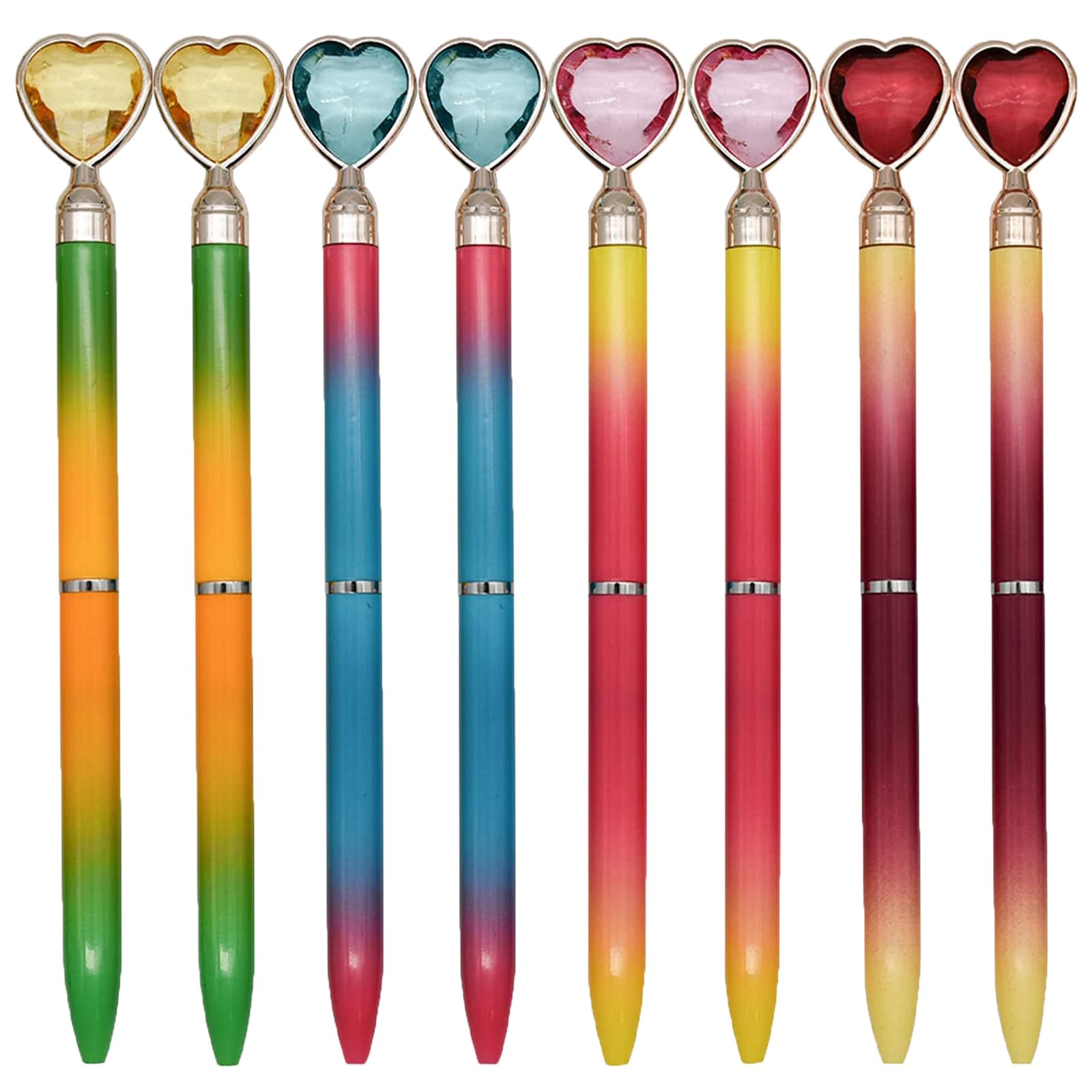 Maydahui 20 PCS Colorful Heart Shaped Ballpoint Pens Retractable Bling Rhinestones Pen Black Ink for Girls School Office Party
