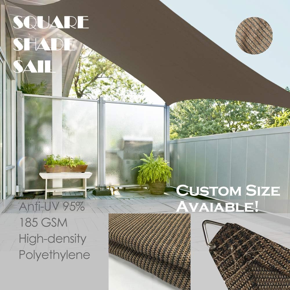 Alion Home© Custom Sized Durable Permeable Sun Shade Sail with 6'' Stainless Steel Hardware Kit - Rectangle - Mocha Brown (8' x 12')